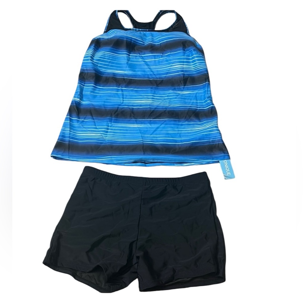 NWT Yonique From Amazon Blue And Black 2 Piece Swimwear Set Size S